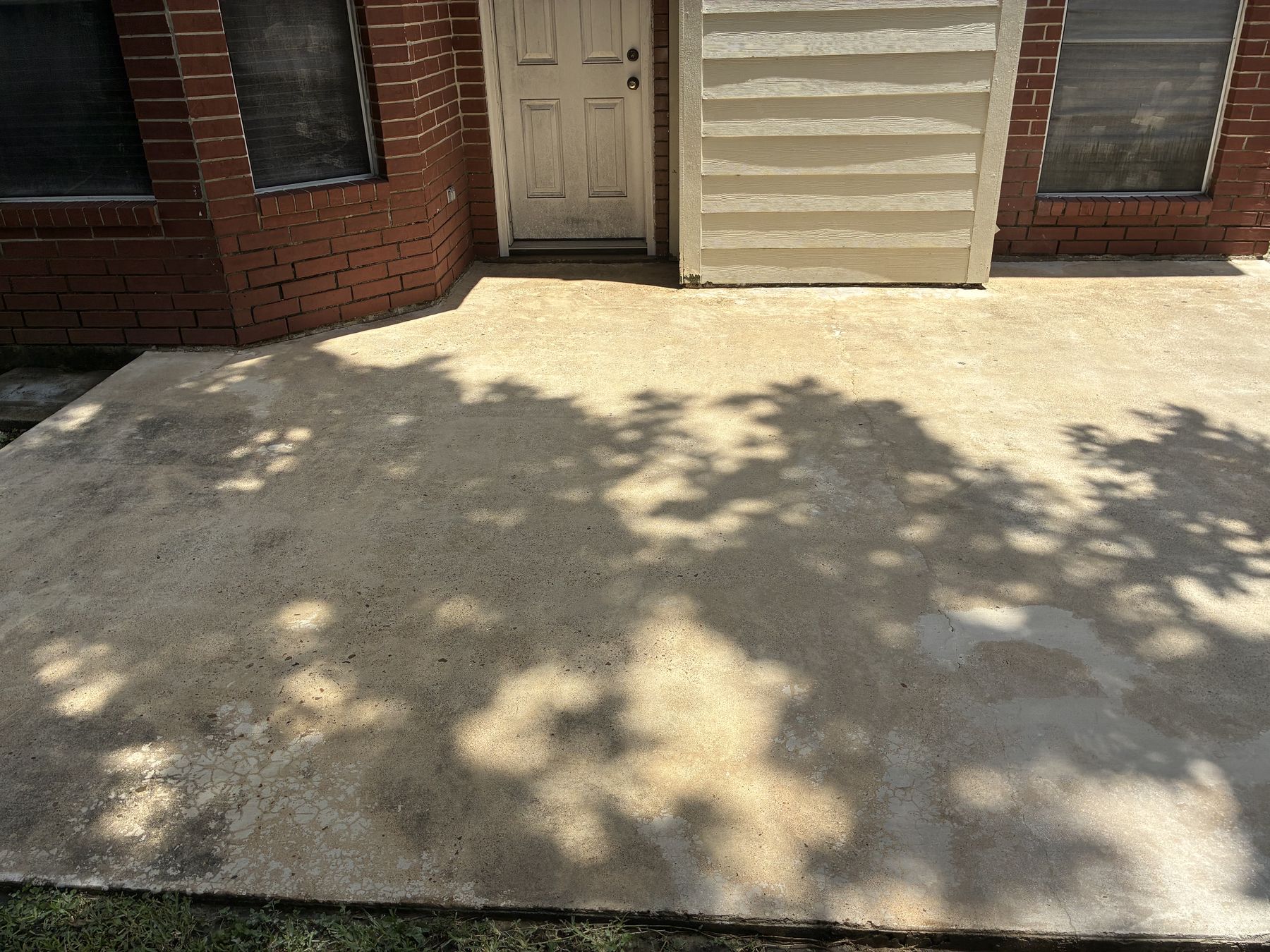 Back patio after soft washing — bright, even concrete